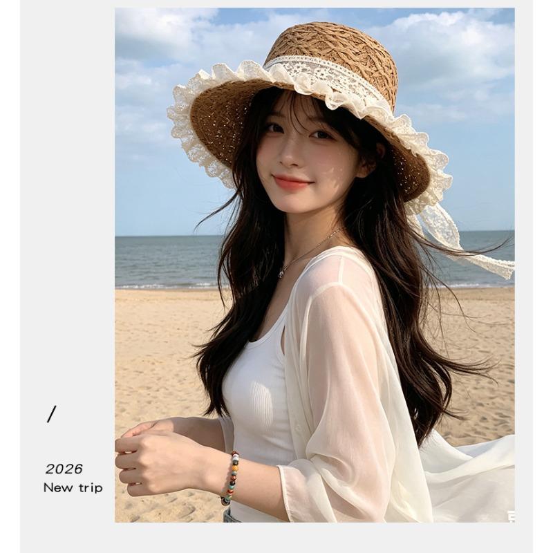 New Summer Women's Rustic-Style Straw Hat Sun Protection for The Beach Versatile and Flattering