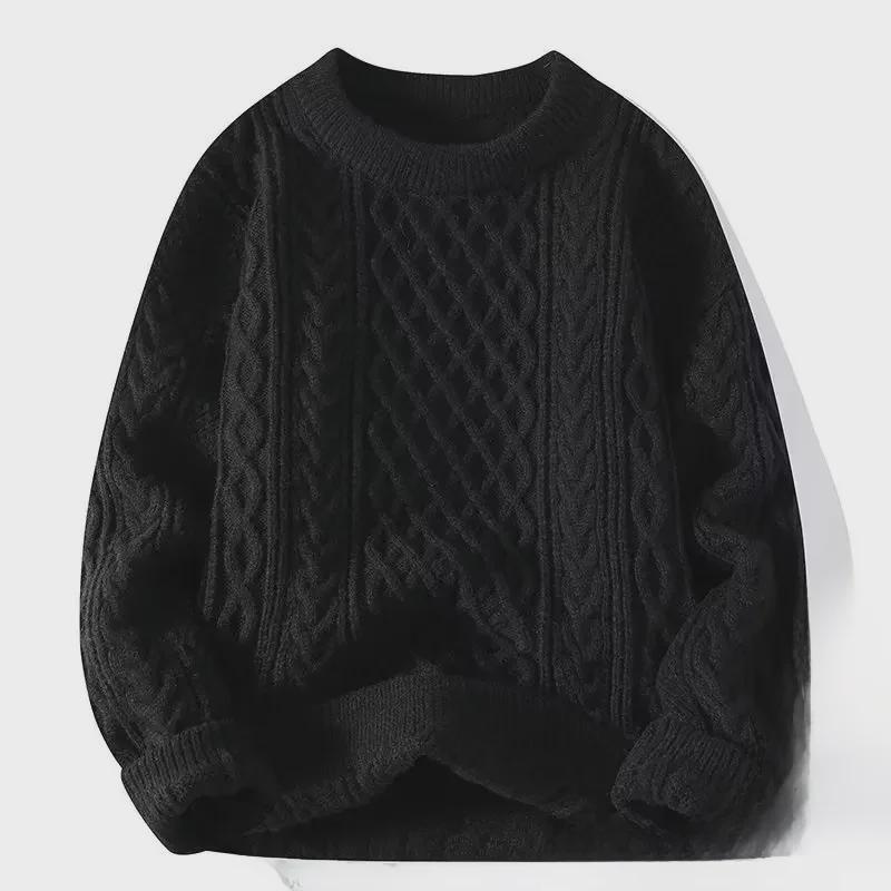 Men s Soft Waxy Knit Sweater - Trendy Round Neck, Warm & Loose for Autumn/Winter