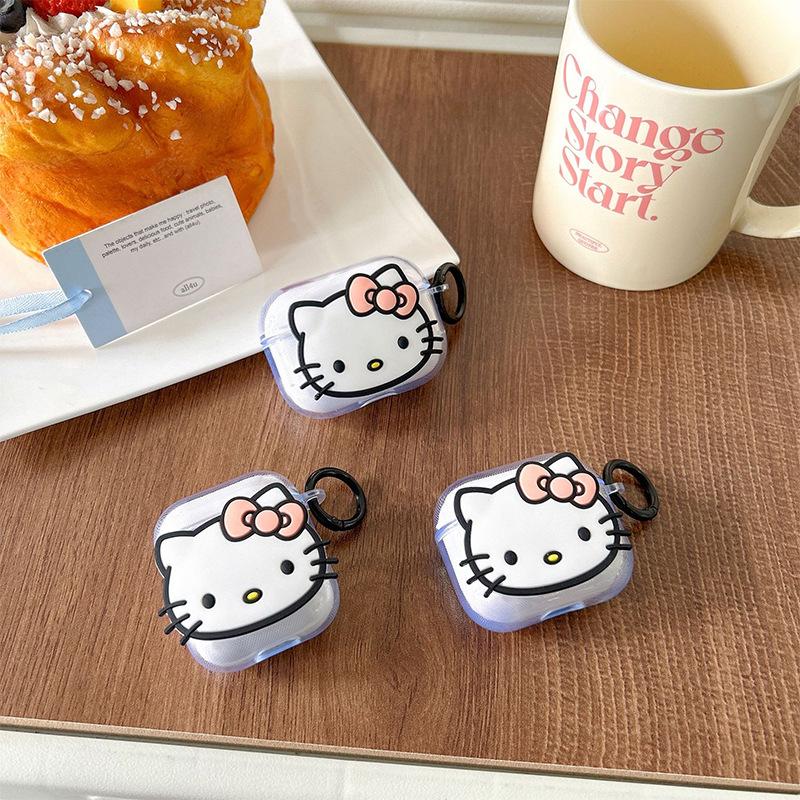 Airpods 1 /2 Generation Cartoon Kt Cat Bluetooth Headset Cover Soft Protective Case Airpods Pro Transparent Silicone Buckle