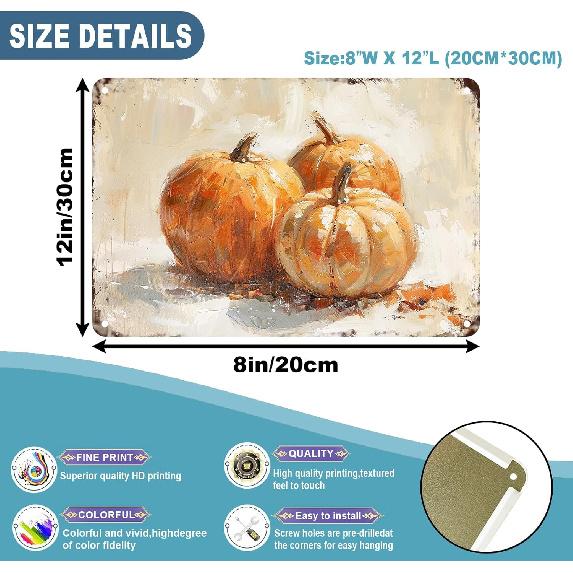 Pumpkin Metal Tin Sign Thanksgiving Day Sign Vintage Fall Decor Pumpkin Art Vintage Tin Sign Pumpkin Artwork Pumpk Autumn Metal Poster Thanksgiving