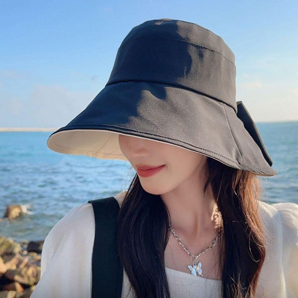 Foldable Bow Fisherman Hat UV Protection Beach Bucket Hat Summer Wide Brim Sunhat  Vacation
