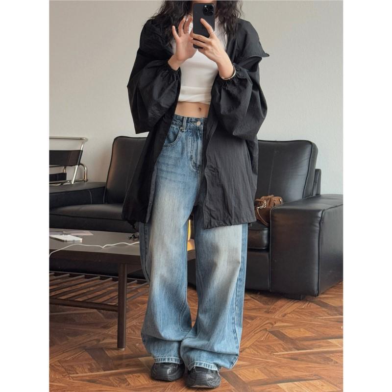 Johnature Vintage Polished Washed Jeans Loose Wide Leg Spring Summer Casual Denim Casual Women Trousers