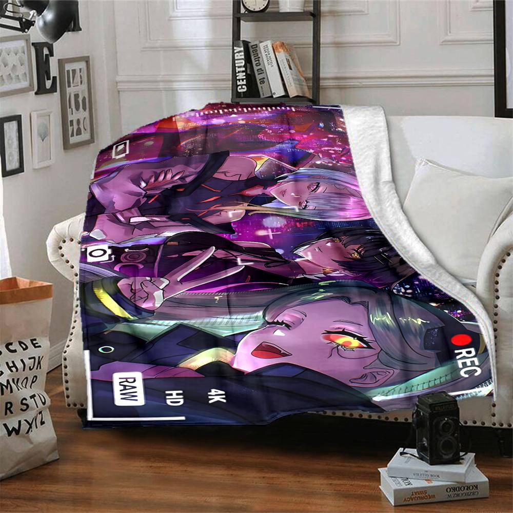 1Pc Cyberpunk Dreamscape Flannel Blanket, Soft And Comfortable, Casual Warm, Camping Travel, Christmas, Halloween Xmas Gift S1603
