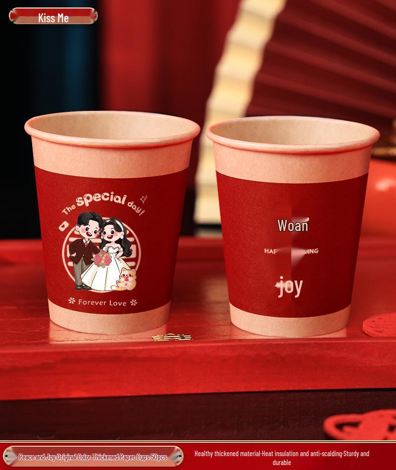 Double Happiness Wedding Celebration Paper Cups - Thick Disposable Set for Weddings and Events