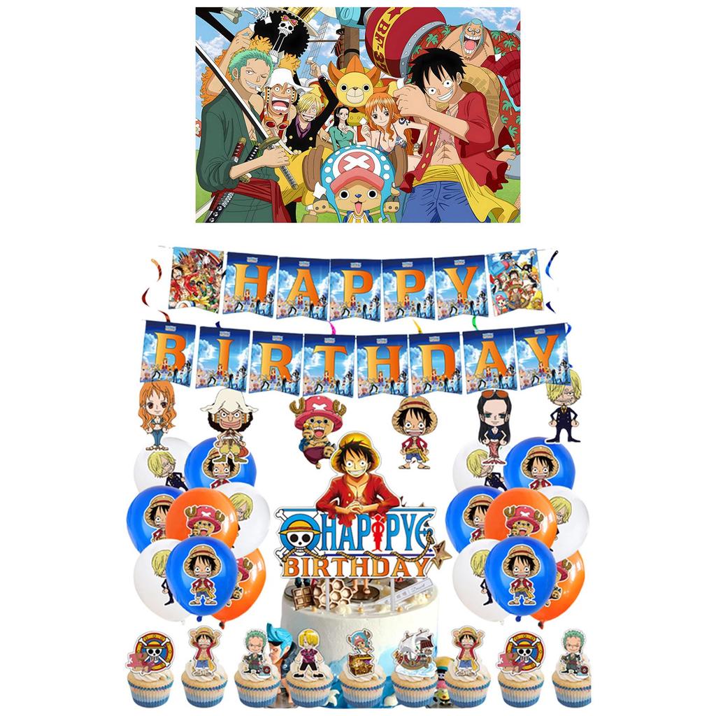 Cartoon Anime Thema Geburtstagsfeier Dekorationen, Zugfahnen, Hängende Spiralballons, Einsteckreihen, Geburtstagsdekorationen