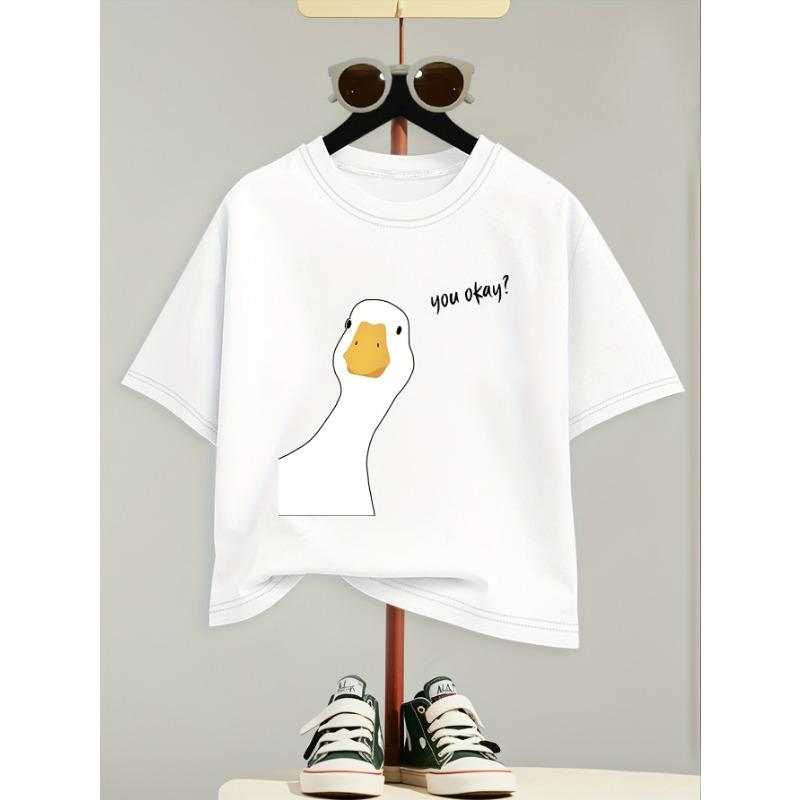 Youngsters' Summer Fashion Casual T-Shirt with Cute Duck Print, Comfortable Short Sleeve Crew Neck Tee for Boys and Girls