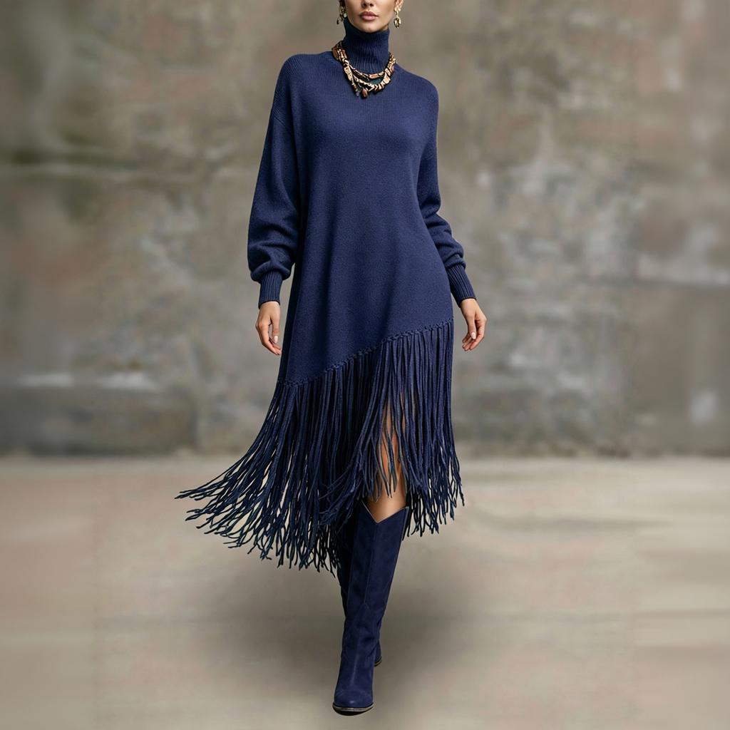 Women's Color Long Dress with High Neck for Party Evening Wear