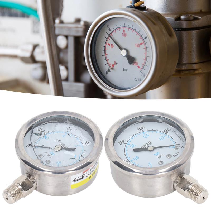 Vacuum Pressure Gauge YN-60 Dual Scale Pressure Gauge Meter 1/4in NPT Dual Scale Stainless Steel Test Meter for Water Oil