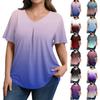 Damska Modna Codzienna Luźna Bluzka Plus Size z Krótkim Rękawem Elegancka z Dekoltem V Do Pracy