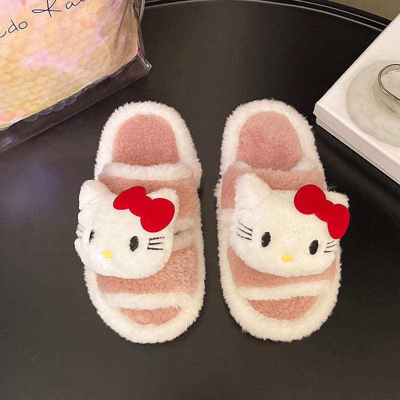 High-value kitten fluffy slippers women's shoes outer wear 2025 autumn and winter new versatile fashion warm cotton slippers