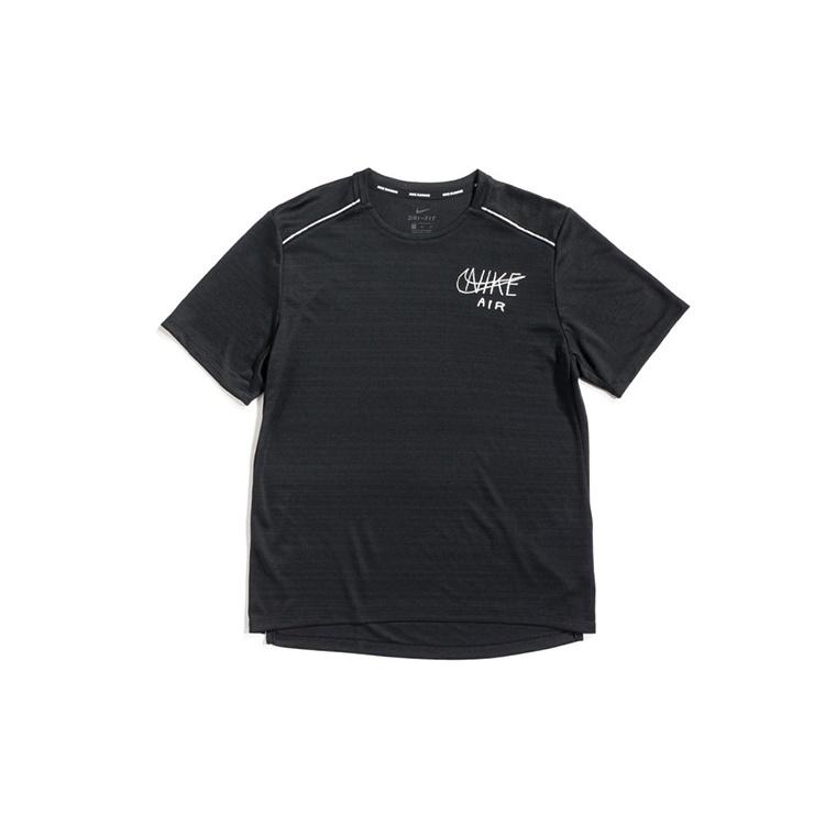 Nike Dri-Fit Miler Printing Short Sleeve Black Men s AT7841-010 L