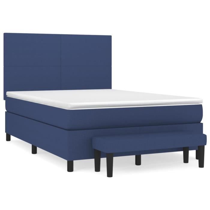 3136443 vidaXL Lit à sommier tapissier avec matelas Bleu 140x200 cm Tissu