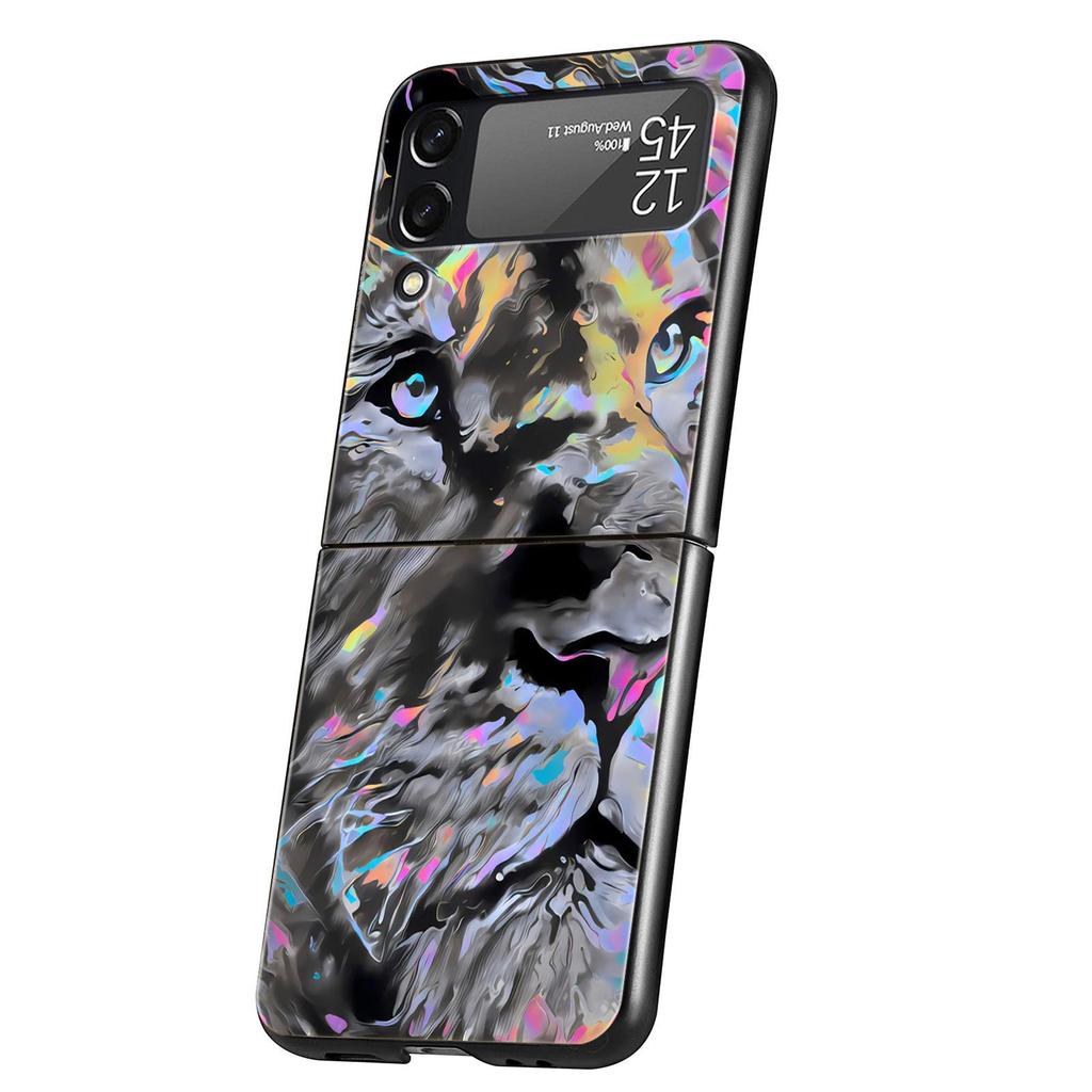 Abstract Surreal Animal Lion Phone Case for Samsung Galaxy Z Flip 3 4 5 Black Folding Mobile Shell Hard PC Coque Protect Cover