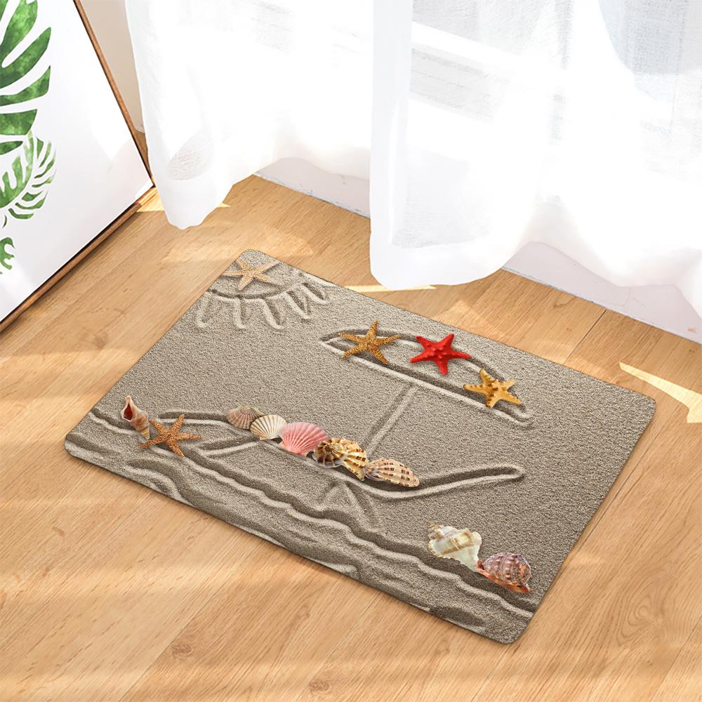 3D Printing Sea Beach Shell landscape Toilet Non-Slip Mat Bath Rugs Toilet Bath Rug Accessories for Bathroom Decor