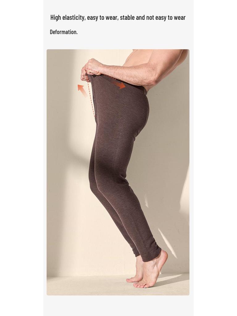 Men's Extra Thick Fleece-Lined Mulberry Silk Wool Long Johns for Autumn and Winter - Warm, Seamless Base Layer Pants
