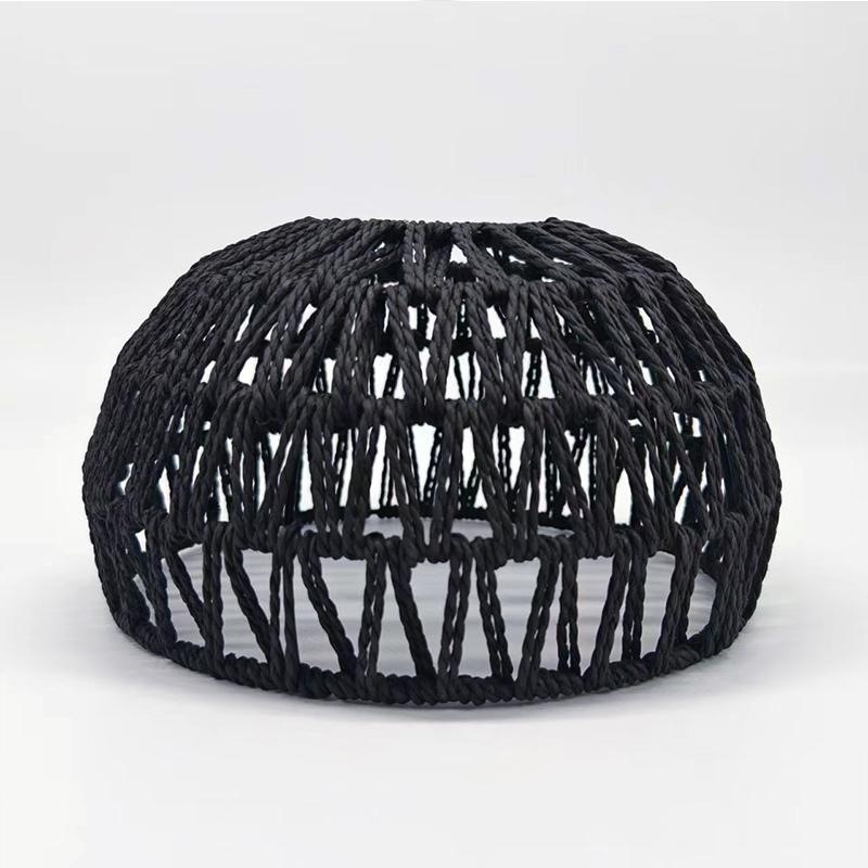 Rattan Ceiling Pendant Lamp Fixtures Hand-Woven Boho Semi Flush Mount Handmade Light Fixture with Paper Rope Shades for Bedroom