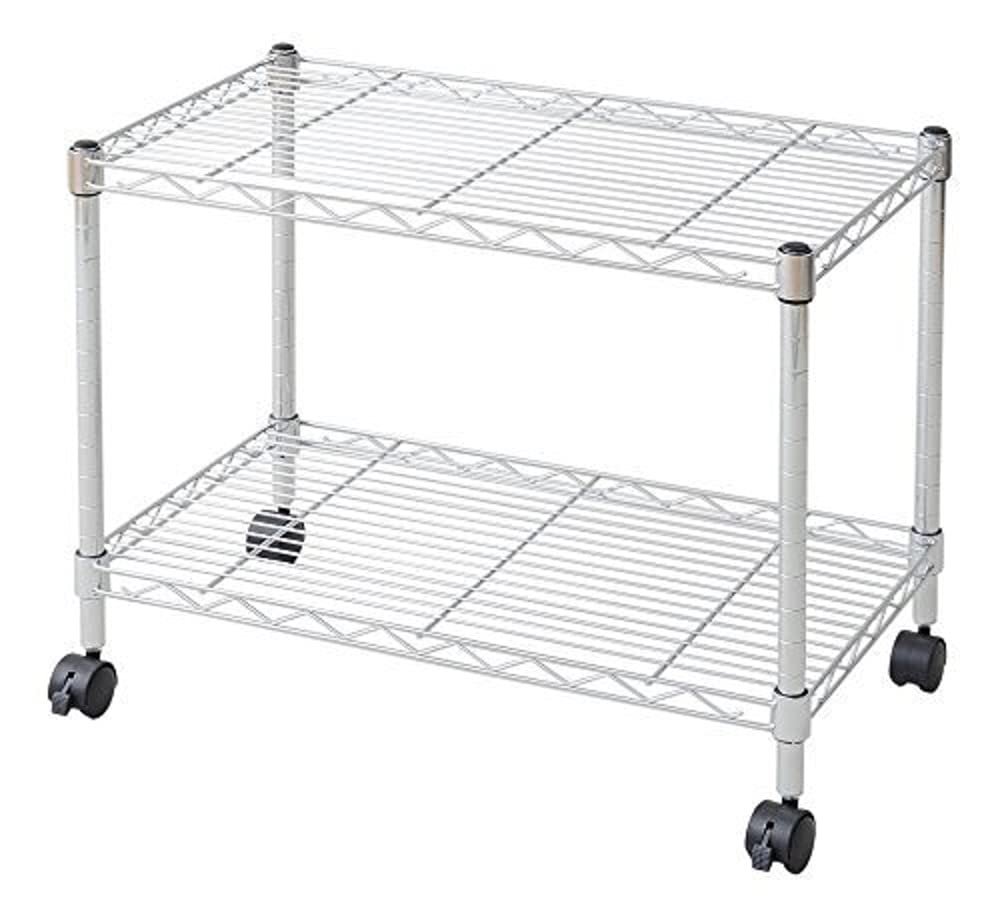 Yamazen (YAMAZEN) Metal Shelf (60cm Wide x 35cm Deep x 46cm High), 2 Tiers with Casters, Chrome Silver, TMJ-40632CH