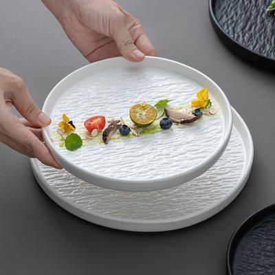 Białe/Czarne Ceramiczne Naczynia Kamienna Tekstura Porcelanowy Talerz do Serwowania Okrągły Zachodni Półmisek na Stek Przekąska Ciasto Deser Głęboki Talerz Obiadowy