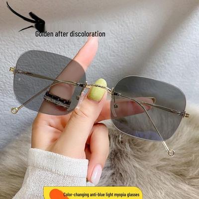 Occhiali Fotocromatici Senza Montatura Anti-Luce Blu per Donna – Pronti per Lenti da Vista, Design Rimless per Miopia da Viso Semplice.