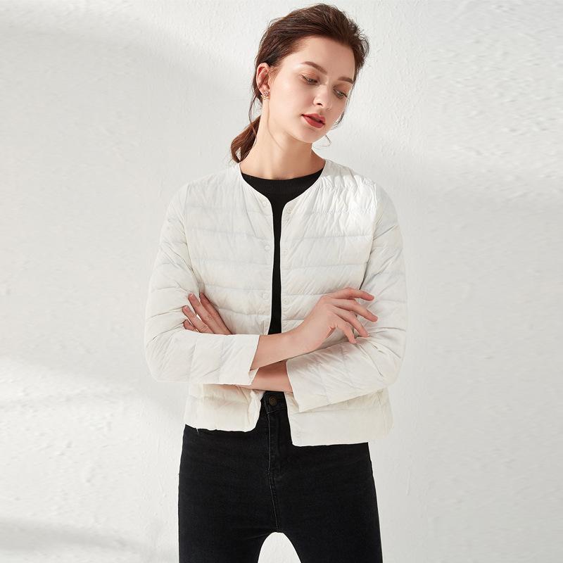 D new down jacket women's light and thin short round neck warm duck down liner versatile and thin solid color light coat tide