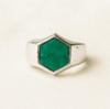 Hexagon Green Emerald Signet Ring, 925 Sterling Silver, Handcrafted Bohemian Ring