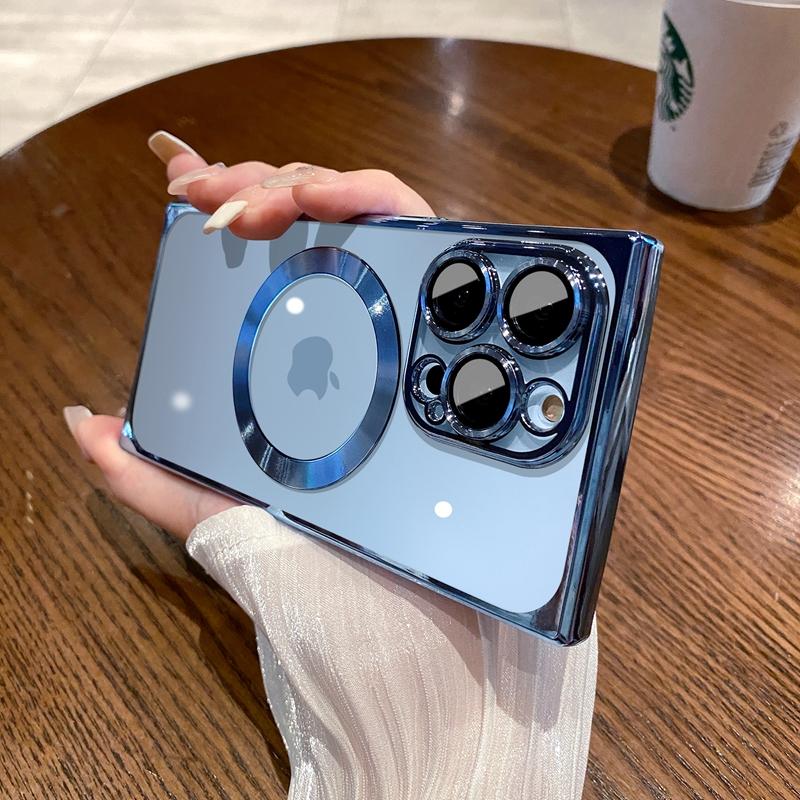 Luxury Magsafe Wireless Charging Square Phone Case For iPhone 11 12 13 14 15 Pro Max Plus Transparent Magnetic Bumper Cover