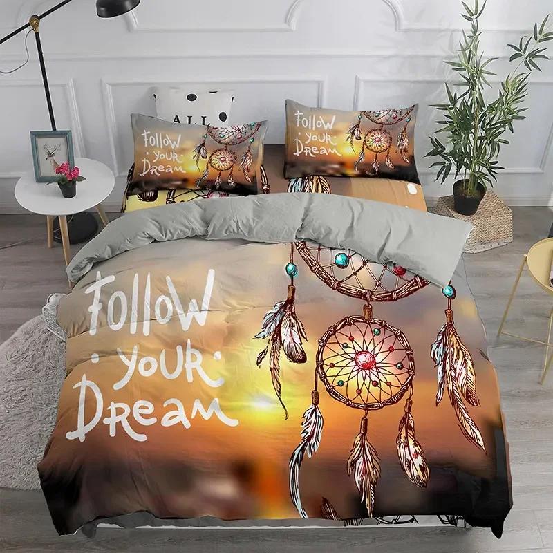 Dreamcatcher White Bohemian Bedding Set Single Twin Double Queen King Cal King Size Bed Linen Set