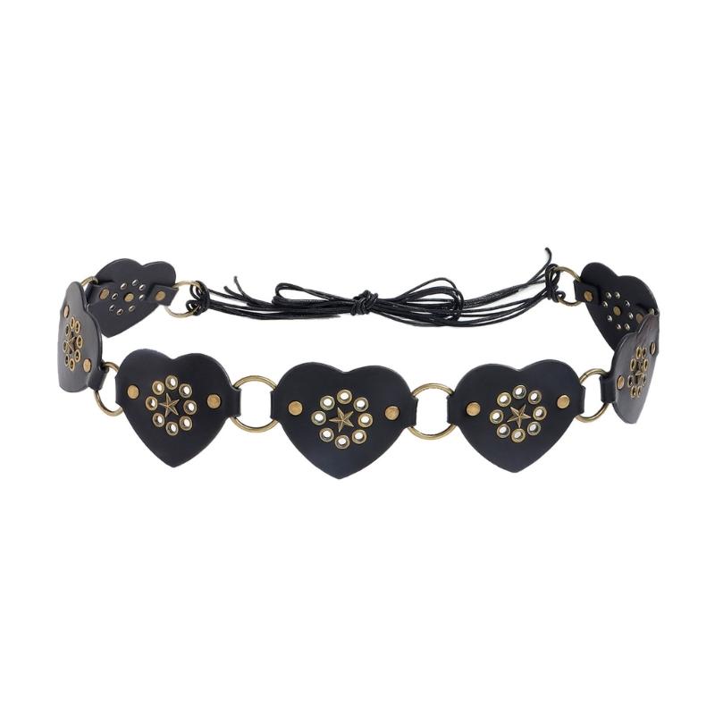 Retro Wide Heart Link Belt Fashion Accessory Waist Cincher Band For Jeans Dresses In Multiple Color