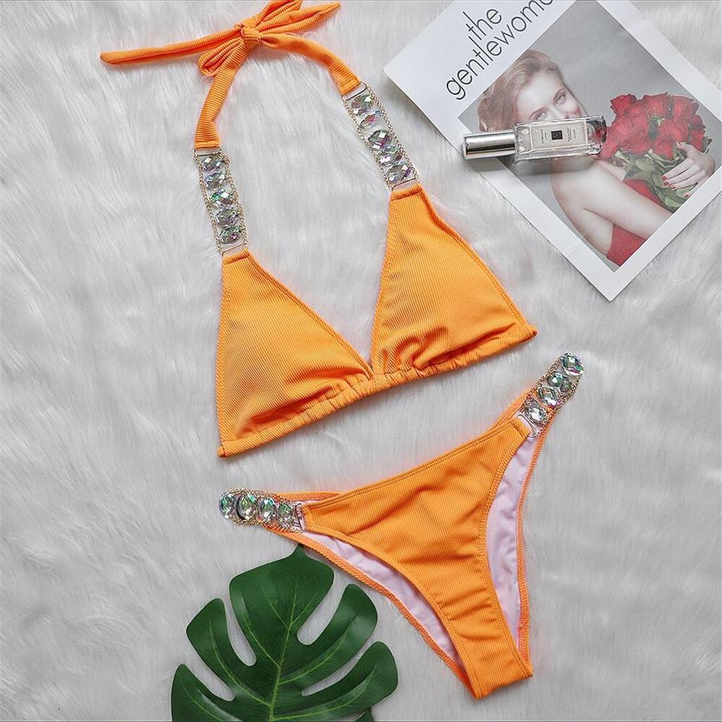 New Diamond Metal Chain Scrunch Butt Bikini Women Swimwear Female Swimsuit Two-pieces Bikini Set Bather Bathing Suit Swim