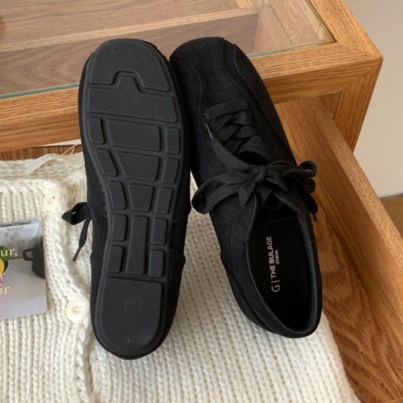 Suede Retro Lace Up Casual Flat Shoes Women Comfort Shallow Autumn Footwear Female Brown Fashion  Ballet Sneakers Women