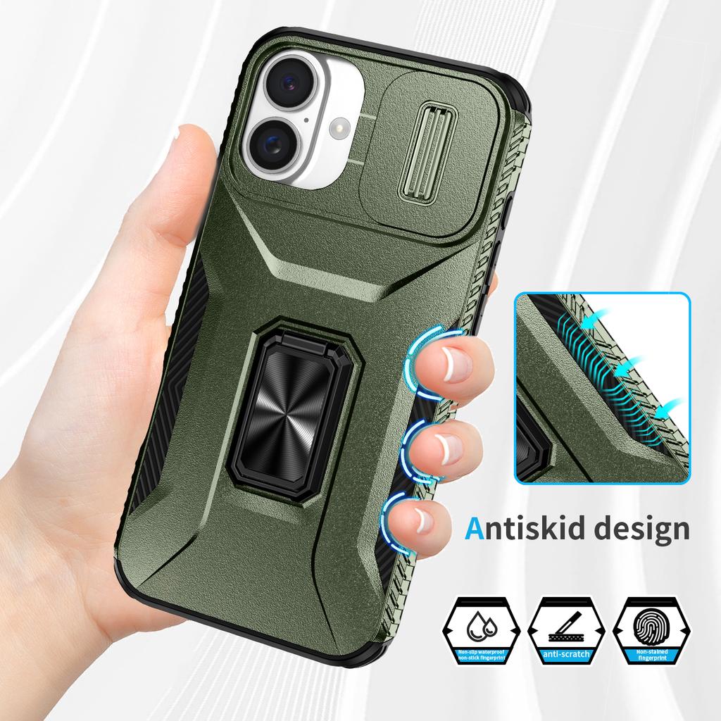 For iPhone 16 Case Camshield Kickstand TPU+PC Anti-Slip Phone Cover