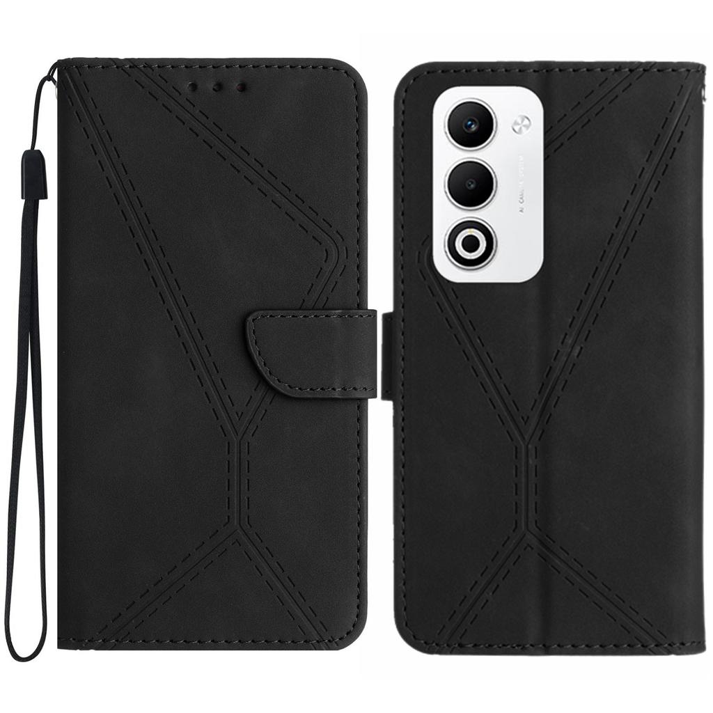 For Oppo A5 5G Case Skin Touch Lines Imprinted PU Leather Flip Phone Cover