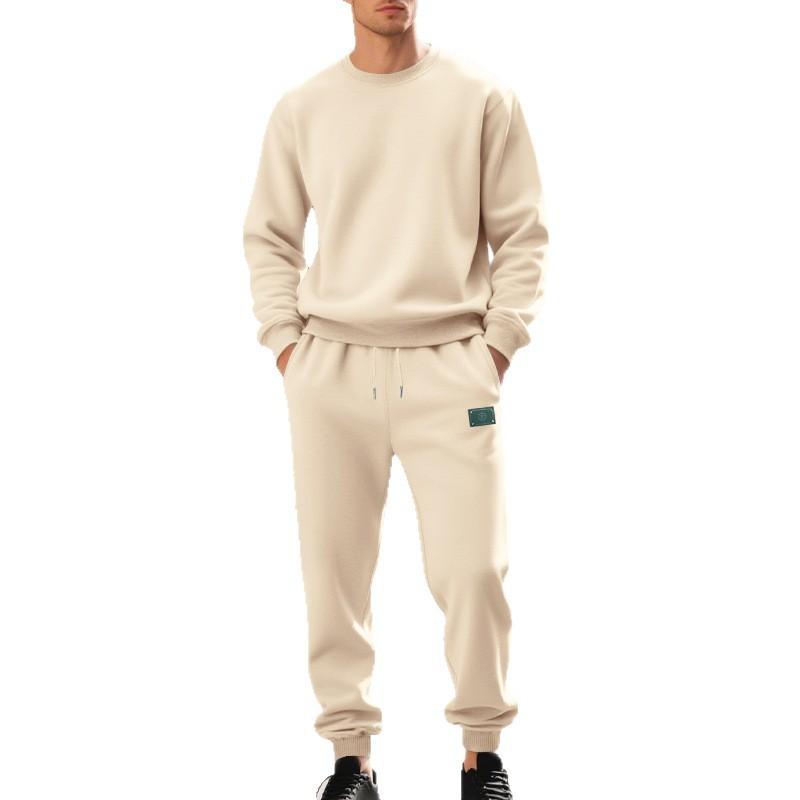 Herren-Sweatshirt und Hosen-Set im amerikanischen Stil für Herbst/Winter, locker geschnitten, thermisch gefüttert mit Fleece, minimalistisch, lässig, mit Rundhalsausschnitt