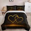 Golden Double Hearts Bedding Set, Soft Duvet Cover, Romantic Bed Cover & Home Decor, Ideal Gift for Single/Double/Queen/King Size Beds