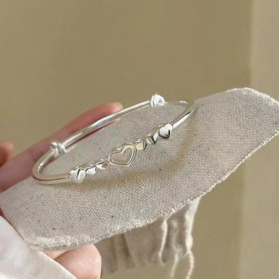 Love Bracelet Female Korean Version Simple Temperament Heart-to-heart Bracelet Ins Cold Wind Hollow Heart-shaped Adjustable Jewelry