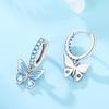 Copper Silver Plated Multi Color Butterfly Dangle Huggie Earrings Glossy Enamel Sparkling CZ Inlaid Drop Hoops Trendy Elegant