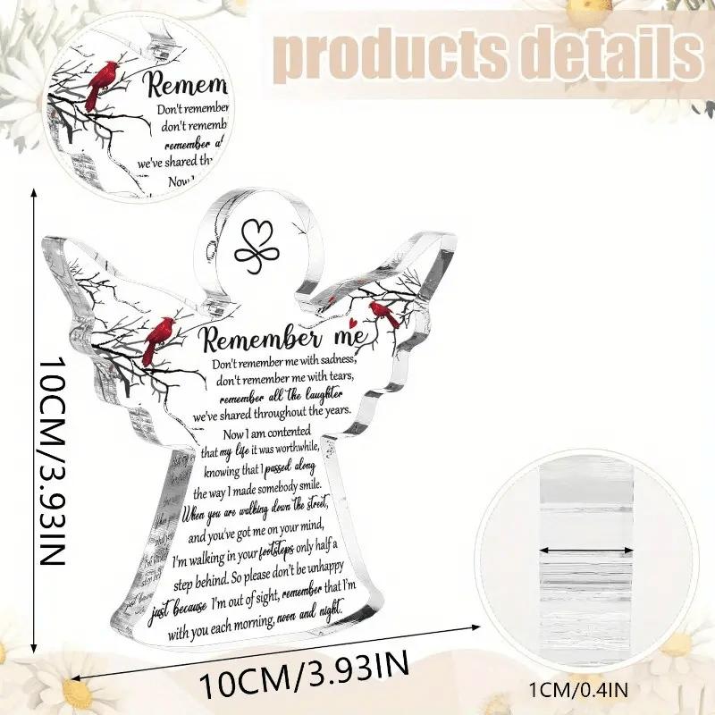 1pc Americana Style Acrylic Angel Memorial Gift with Red Cardinal - Inspirational Bereavement Table Decoration