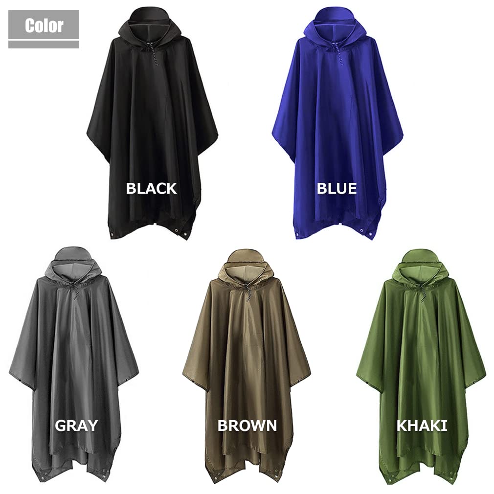 KAKELO Rain Solid Simple Design Men's 3-Way Poncho, Color, (Black)