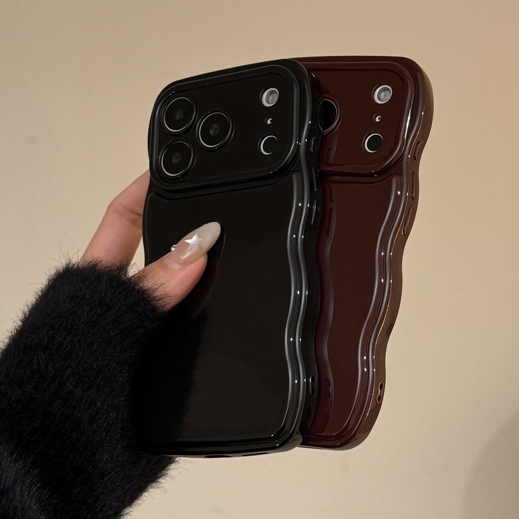 Cute Wavy Edge Phone Case for iPhone Pro Max, Glossy Curly Frame Shockproof Cover, Minimalist Soft Silicone Protective Case for Women Girls