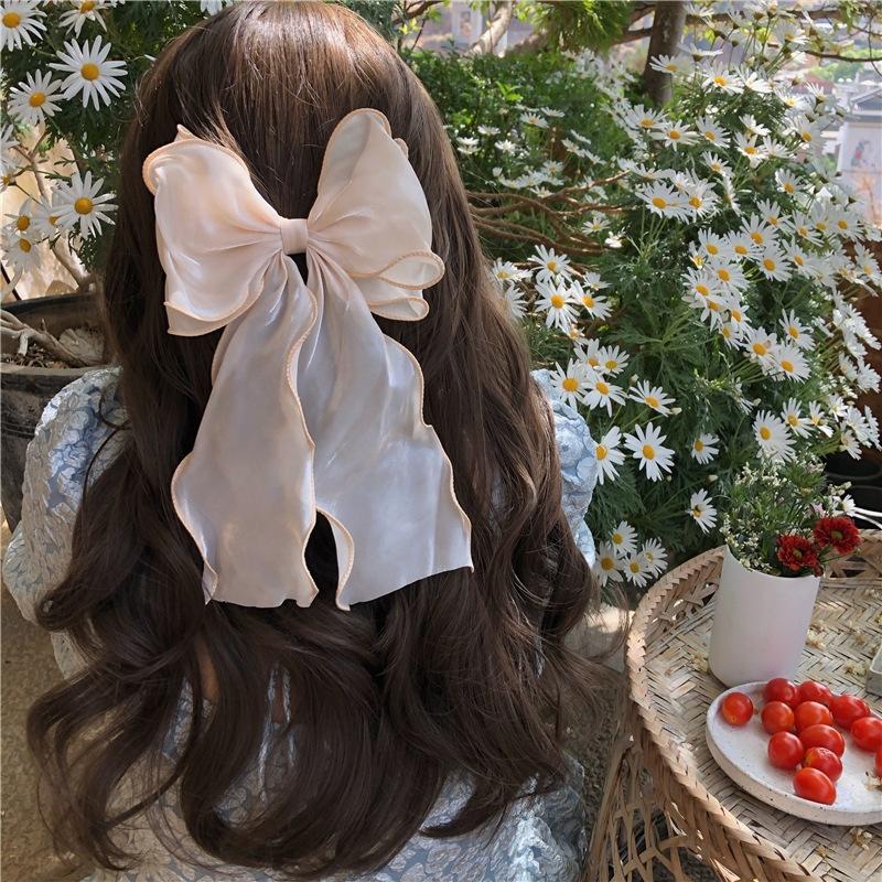 Women Large Bow Hairpin Summer Chiffon Big Bowknot Stain Bow Barrettes Women Solid Color Ponytail Clip Hair Accessories