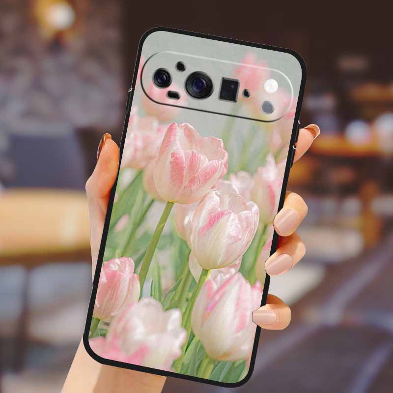 For Google Pixel 10 Pro XL Cover Silicone TPU Phone Case for Pixel10 Pro XL Flowers Gift Para Black Back Soft Protective Capas