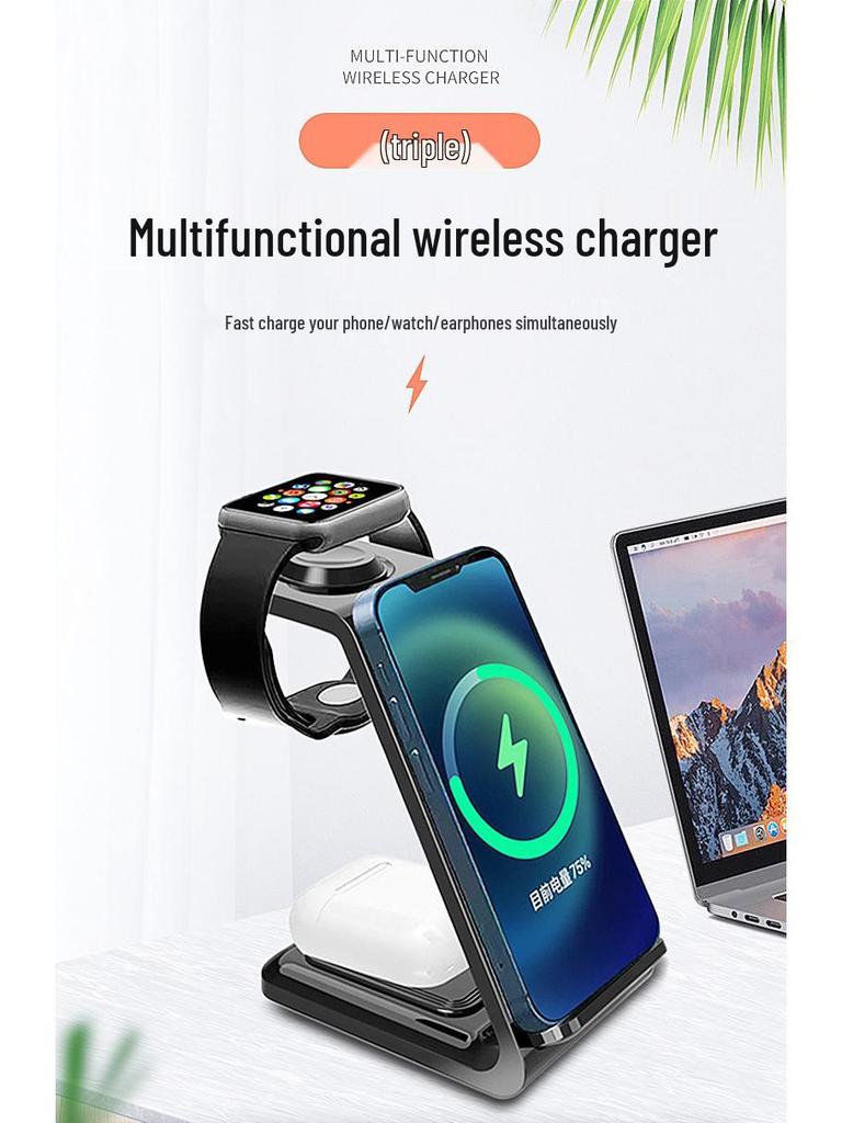 15W 3-in-1 Vertikaler Schneller Kabelloser Ladeständer für Apple Handys, Uhren und Ohrhörer