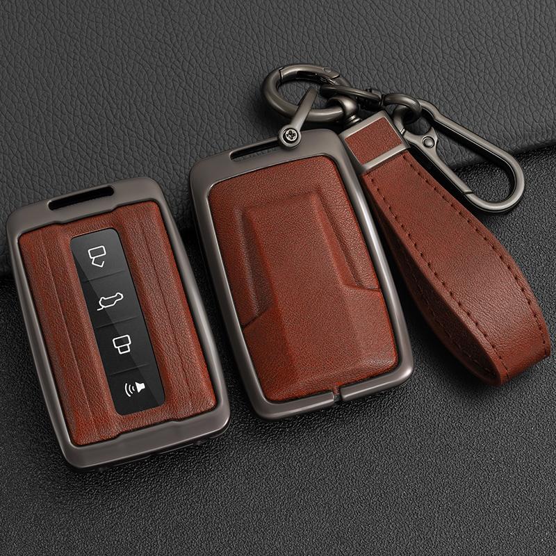 Zinc Alloy+Leather Car Key Case For Great Wall Gwm Wey Tank 300 500 Tank300 Tank500 Car Remote Key Case Cover Protective Shell