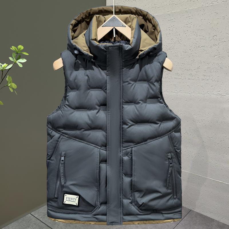 Fashion Winter Men's Sleeveless Jackets Hooded Waterproof Plus Size Thick Outerwears Man Warm Vest