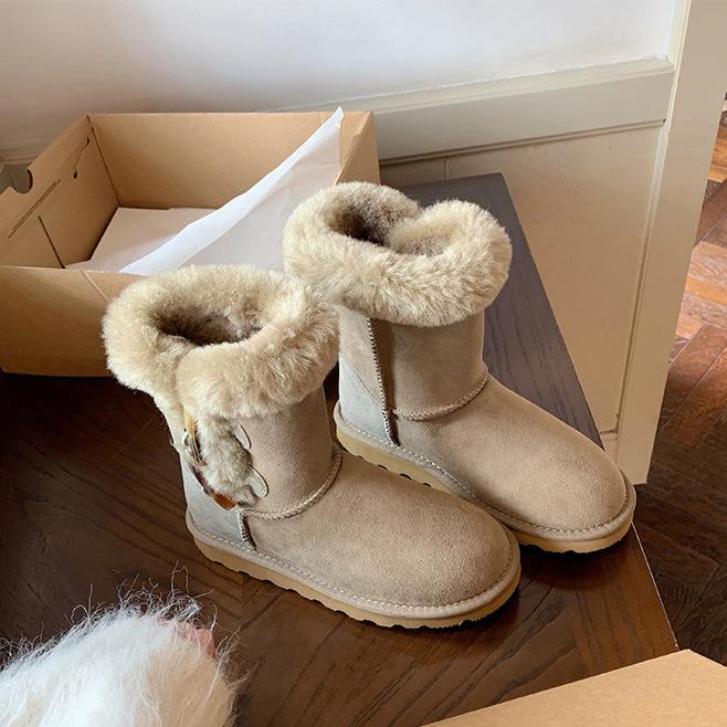 

Snow boots women s 2025 new winter fur integrated horn buckle short boots children s cotton shoes non-slip warm thickened 40