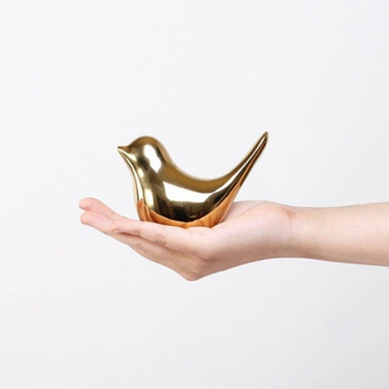 2 Pieces Of Ceramic Golden Bird Home Decoration Crafts Golden Bird Sculpture