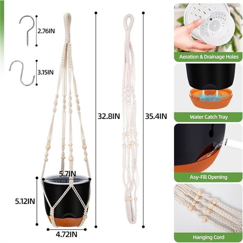 2025 Trend Self-Watering Hanging Planter 2-Pack, 34-Inch Macrame Hanger Plant Pot For Indoor& Outdoor With Drainage
