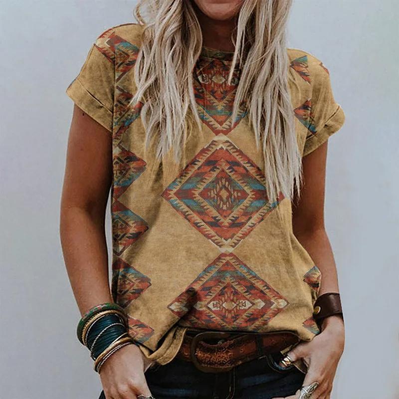 

Женская футболка с 3D-принтом, винтажный цветочный узор, топы, футболки, женские шорты в этническом стиле в стиле бохо 3XL