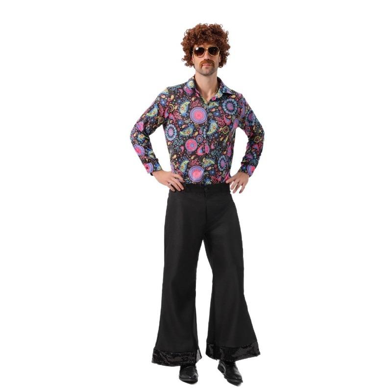 Halloween Men's Retro 70 Disco Hip Hop Suit Hippie Elvis Printed Shirt Set