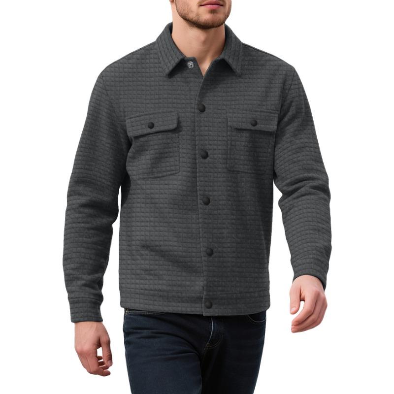 New Autumn and Winter Men's Jacquard Checkered Casual Lapel Cardigan Fashion Shirt Zipper Pocket Buttoned Sweatshirt